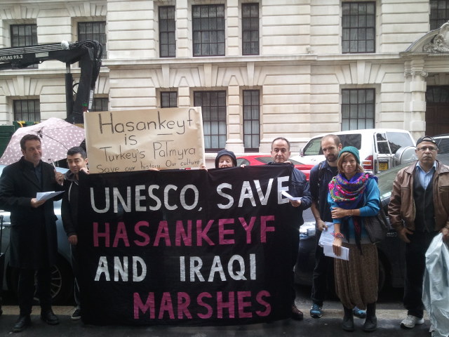 Protesting outside the UK Commission for UNESCO, London