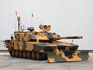 ALTAY-AHT Urban Operations Tank, a version developed from Turkey's main battle tank ALTAY for asymmetrical - combat environment, is unveiled for the first time at IDEF