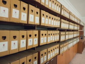 Shelves of boxes relating to disappeared persons